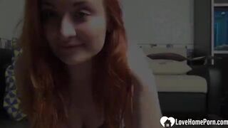 Smoking hot ginger plays with her little pussy for you