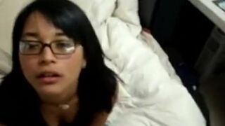 Asian hottie sucks my cock and gets covered with jizz