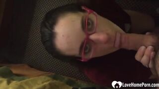 Cutie with glasses takes a facial after sliding on my s