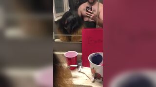 Asian College Slut Fucked in the Bathroom Mirror
