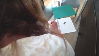 Young girl doing homework and fucking