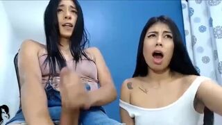 Tranny gives girl cum on face