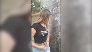 Latina girl flashing on public