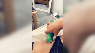 Hannah Brooks green dildo POV masturbation & blowjob snapchat premium porn videos